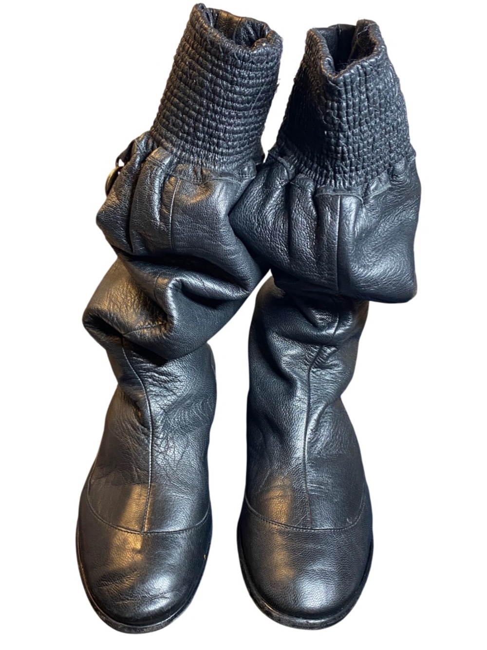 Y2K Patrizia Pepe Italy Vintage Black Slouchy Leather Tall Flat Boots IT 37 US 7